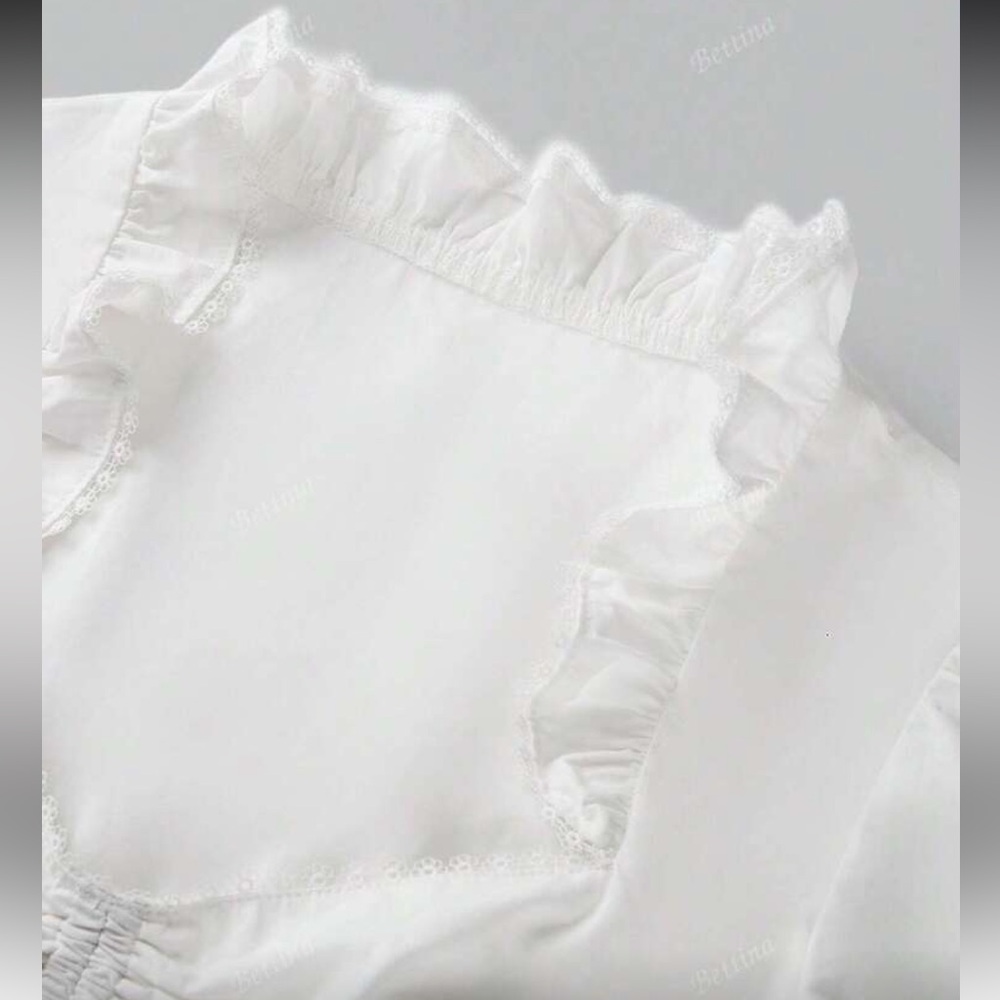 White Ruffled Women's Dirndl Oktoberfest Under Top - Picture 3 of 9